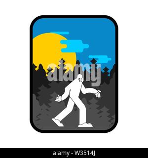 Yeti und Berge Symbol. Bigfoot und Wald anmelden. Stock Vektor