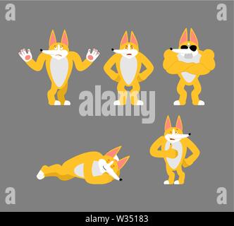 Corgi set Posen. Hund glücklich. Pet Schlaf- und wütend. schuldig und traurig. Vector Illustration Stock Vektor