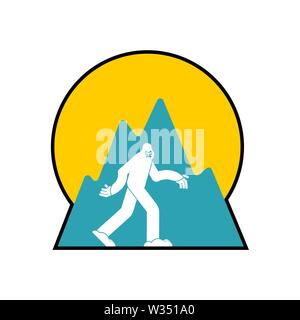 Yeti und Berge Symbol. Bigfoot und Wald anmelden. Stock Vektor