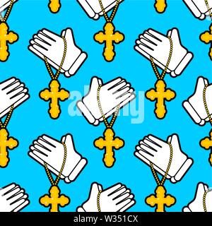 Hände im Gebet Muster Nahtlose. Religion Hintergrund. Vektor Textur Stock Vektor