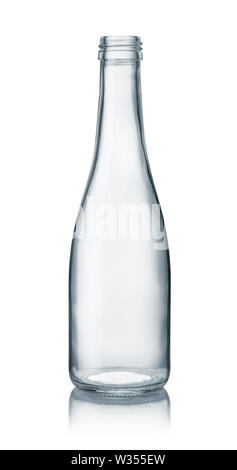 Vorderansicht des leeren Glas Flasche isoliert auf weißem Stockfoto
