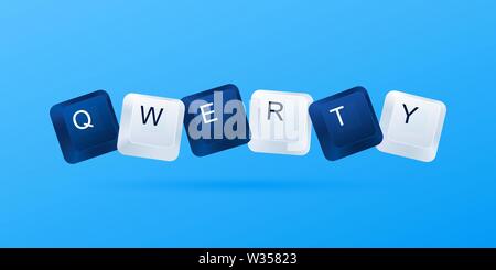 Schwaches Passwort QWERTZ-Konzept. QWERTY-Tasten Wort mit dem Computer geschrieben. Populärste schwach einfach vergessen. Computer Tastatur Tasten auf einem blauen Hintergrund. Stock Vektor