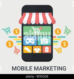 Mobile Marketing in einem flachen Design Stock Vektor