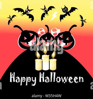Urlaub Karte mit Kürbissen und Fledermäuse für Halloween. Ein Beispiel für einen Banner oder Flyer für Halloween. Stock Vektor
