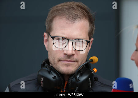 Silverstone, Großbritannien. 12. Juli, 2019. &#Xa9; Foto 4/LaPresse 12/07/2019 Silverstone, England Sport Formel 1 Grand Prix von England 2019 In der Pic: Freies Training 2, Andreas Seidl (GER) McLaren Geschäftsführer. Credit: LaPresse/Alamy leben Nachrichten Stockfoto