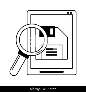 Lupe Kontrolle Karikatur in Schwarz und Weiß Stock Vektor