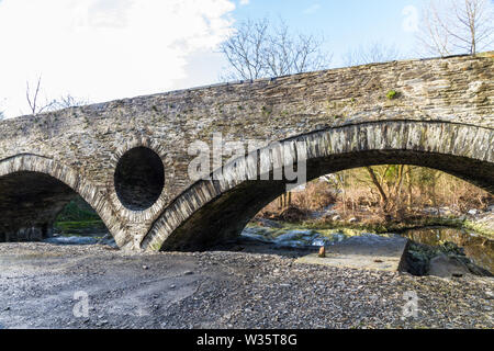 Bogen von alten Cenarth Brücke, Newcastle Emlyn, Carmarthenshire, Wales, Großbritannien Stockfoto