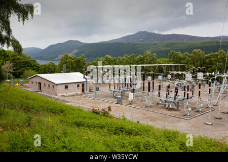 Ein Strom sub Station in der Nähe des Foyers Pumpspeicherwerk hydrop Power Station, Foyers, Schottland, UK. Stockfoto