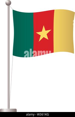 Kamerun Flagge auf der Pole. Metall Fahnenmast. Nationalflagge von Kamerun Vector Illustration Stock Vektor