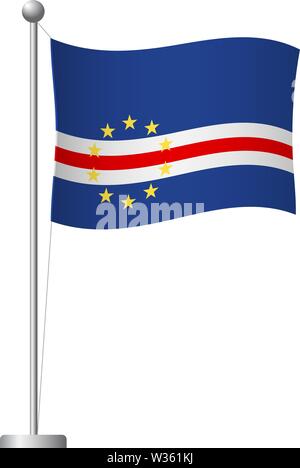 Kap Verde Flagge auf der Pole. Metall Fahnenmast. Flagge von Kap Verde Vector Illustration Stock Vektor