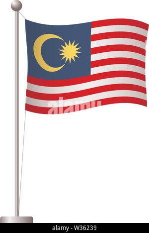 Malaysia Flagge auf der Pole. Metall Fahnenmast. Nationalflagge von Malaysia Vector Illustration Stock Vektor