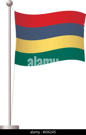 Mauritius Flagge auf der Pole. Metall Fahnenmast. Flagge von Mauritius Vector Illustration Stock Vektor