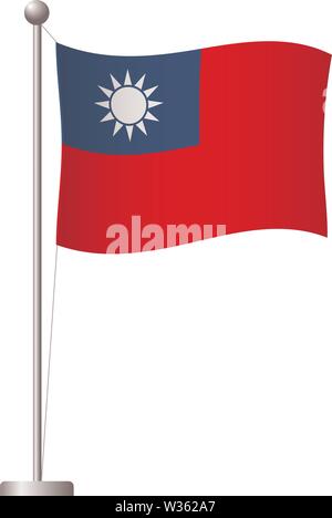 Taiwan Flagge auf der Pole. Metall Fahnenmast. Flagge von Taiwan Vector Illustration Stock Vektor