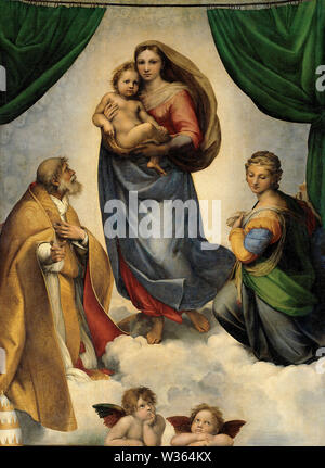 Die Sixtinische Madonna (Madonna di San Sisto) (1512) Gemälde von Raphael (Raffaello Sanzio da Urbino) - Sehr hohe Auflösung und hochwertige Bilder Stockfoto