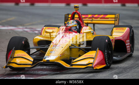 Toronto, Kanada. 12. Juli, 2019. Andretti Autosport Fahrer Ryan Hunter-Reay der Vereinigten Staaten Rennen während der Praxis Tagung der 2019 Honda Indy Toronto der NTT IndyCar Series auf dem Platz in Toronto, Kanada, 12. Juli 2019. Mit 22 Fahrer aus der ganzen Welt, die dreitägige Veranstaltung begann hier am Freitag. Credit: Zou Zheng/Xinhua/Alamy leben Nachrichten Stockfoto