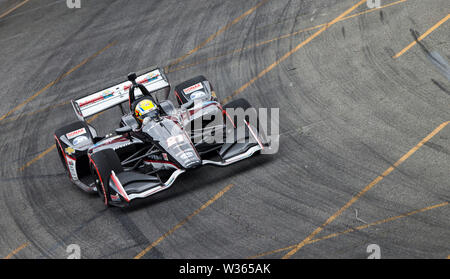 Toronto, Kanada. 12. Juli, 2019. Ed Carpenter's Rennfahrer Spencer Pigot der Vereinigten Staaten Rennen während der Praxis Tagung der 2019 Honda Indy Toronto der NTT IndyCar Series auf dem Platz in Toronto, Kanada, 12. Juli 2019. Mit 22 Fahrer aus der ganzen Welt, die dreitägige Veranstaltung begann hier am Freitag. Credit: Zou Zheng/Xinhua/Alamy leben Nachrichten Stockfoto