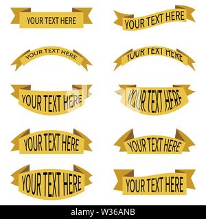 Gelbe Bänder mit Platz für Ihren Text einstellen. Sammlung von flachen gelbe Band Banner auf weißem Hintergrund. Vector Illustration für Unternehmen Stock Vektor