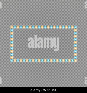 Leuchtendes Blau und Gelb Led vector Rechteck Frames, Neon Beleuchtung auf transparenten Hintergrund. Leuchtende dekorative Rechteck Bänder der Diode Stock Vektor