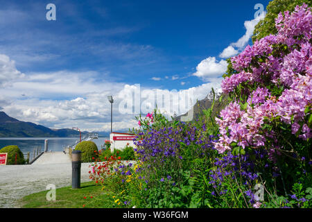 Walters Peak Station Wharf auf Lake Wakatipu nahe Queenstown, Neuseeland. Ein Teil der Station zu Station Radweg. Stockfoto