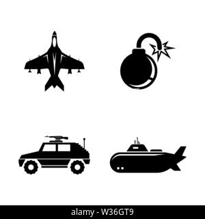 Militär. Einfache ergänzende Vector Icons Set für Video, Mobile Anwendungen, Websites, Print Projekte und ihre Gestaltung. Abbildung schwarz auf weiß Backgrou Stock Vektor