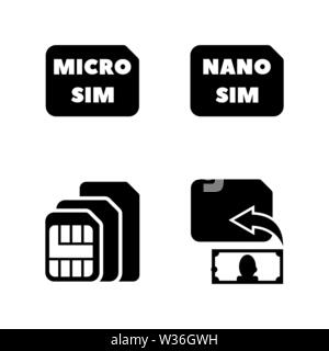 Sim-Karten. Einfache ergänzende Vector Icons Set für Video, Mobile Anwendungen, Websites, Print Projekte und ihre Gestaltung. Sim-Karten Symbol Schwarz Abbildung o Stock Vektor
