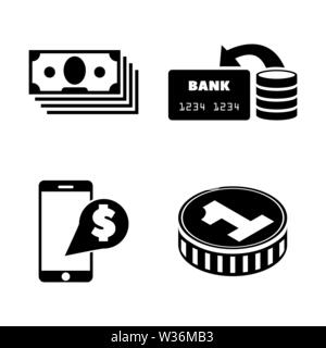 Dollar Geld Bargeld. Einfache ergänzende Vector Icons Set für Video, Mobile Anwendungen, Websites, Print Projekte und ihre Gestaltung. Dollar Geld Cash Symbol schwarz Fla Stock Vektor