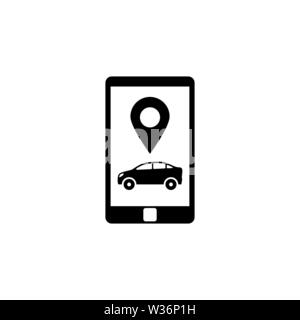 Smartphone mit Taxi Service. Flache Vektor Icon. Einfach schwarzes Symbol auf weißem Hintergrund Stock Vektor