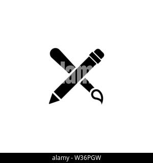 Zeichenwerkzeuge Bleistift Pinsel. Flache Vektor Icon. Einfach schwarzes Symbol auf weißem Hintergrund Stock Vektor