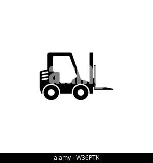 Gabelstapler Lkw. Flache Vektor Icon Abbildung. Einfach schwarzes Symbol auf weißem Hintergrund. Gabelstapler Lkw sign Design Template für Web Stock Vektor