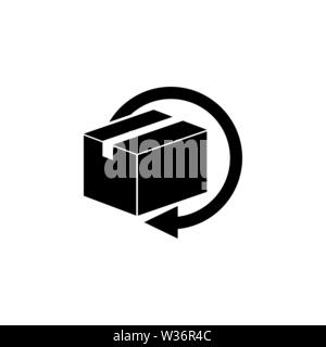 Lieferung und freier Rücklauf Geschenke oder Pakete. Flache Vektor Icon Abbildung. Einfach schwarzes Symbol auf weißem Hintergrund. Gang Drehrichtung sign Design Stock Vektor