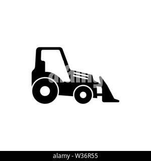 Traktor mit Schaufel, Bulldozer. Flache Vektor Icon Abbildung. Einfach schwarzes Symbol auf weißem Hintergrund. Traktor mit Schaufel, Bulldozer sign Design tem Stock Vektor