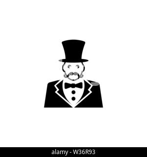 Ringmaster, Zirkus Zeremonie Master mit Hut. Flache Vektor Icon Abbildung. Einfach schwarzes Symbol auf weißem Hintergrund. Ringmaster, Zirkus Zeremonie Maste Stock Vektor