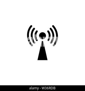 Kommunikation Antenne, Sendersignal. Flache Vektor Icon Abbildung. Einfach schwarzes Symbol auf weißem Hintergrund. Kommunikation Antenne, Sender Stock Vektor