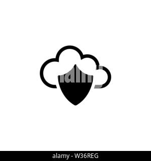 Schild Cloud, Datenschutz. Flache Vektor Icon Abbildung. Einfach schwarzes Symbol auf weißem Hintergrund. Schild Cloud, Datenschutz sign Design templ Stock Vektor
