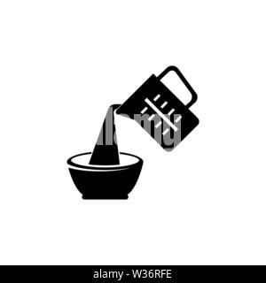 Wasserkocher Gießen Sie heißes Wasser über die Schale. Flache Vektor Icon Abbildung. Einfach schwarzes Symbol auf weißem Hintergrund. Wasserkocher Gießen Sie heißes Wasser Dish sign Design templ Stock Vektor