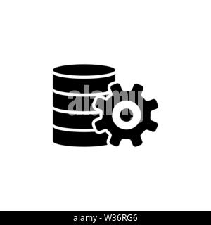 Datenbank Center, Data Server Einstellungen. Flache Vektor Icon Abbildung. Einfach schwarzes Symbol auf weißem Hintergrund. Datenbank Center, Data Server Einstellungen s Stock Vektor