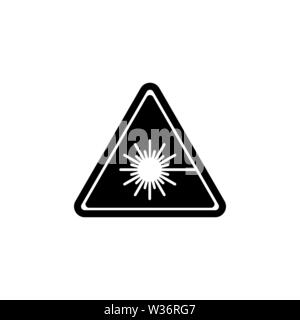 Vorsicht Laserstrahlung, Warnung Strahlung Ray. Flache Vektor Icon Abbildung. Einfach schwarzes Symbol auf weißem Hintergrund. Vorsicht Laserstrahlung, Strahlung Ray sig Stock Vektor