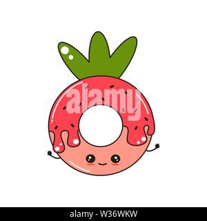 Cute cartoon Vektor Charakter donut Erdbeer lustig Abbildung auf weißem Hintergrund Stock Vektor