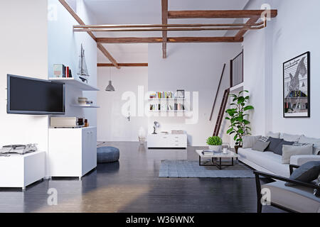 Moderne Dachgeschoss interior design. 3D-rendering Konzept Stockfoto