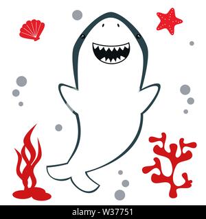 Cute cartoon Hai Fisch Vector Illustration Stock Vektor