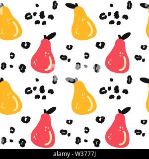 Abstrakte moderne nahtlose Vektor Muster Hintergrund Abbildung mit Birnen und Tier drucken mit Leopard dots Stock Vektor