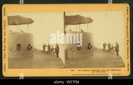 Der ursprüngliche Monitor nach ihrem Kampf mit dem Merrimac, von Taylor & Huntington Stockfoto