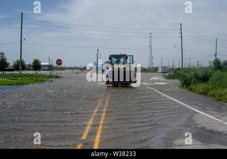 Der Mississippi River zusammen mit den vielen Nebenflüssen und Seen in New Orleans bereits geflutet während der Vorbereitung. New Orleans und anderen Teilen der Golf von Mexiko der Tropische Sturm Barry landfall machen vorbereiten, mit einem katastrophalen Niederschlag. Mit Wasser des Mississippi River hoch und ein Sturm im Golf von Mexiko bilden, die erwartet wird, Landfall auf der Louisiana und Texas Küsten zu machen, befürchten viele, dass Deiche versagen, und dass New Orleans erneut überflutet, so schlecht wie es war in der Zeit nach 2004 von Hurrikan Kartina werden. Stockfoto