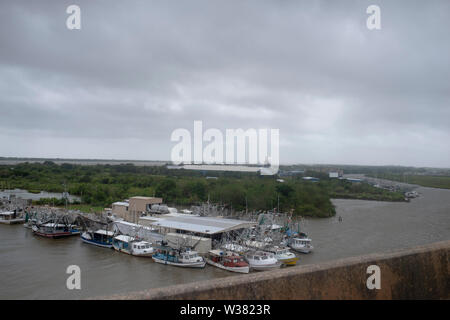 Der Mississippi River zusammen mit den vielen Nebenflüssen und Seen in New Orleans bereits geflutet während der Vorbereitung. New Orleans und anderen Teilen der Golf von Mexiko der Tropische Sturm Barry landfall machen vorbereiten, mit einem katastrophalen Niederschlag. Mit Wasser des Mississippi River hoch und ein Sturm im Golf von Mexiko bilden, die erwartet wird, Landfall auf der Louisiana und Texas Küsten zu machen, befürchten viele, dass Deiche versagen, und dass New Orleans erneut überflutet, so schlecht wie es war in der Zeit nach 2004 von Hurrikan Kartina werden. Stockfoto