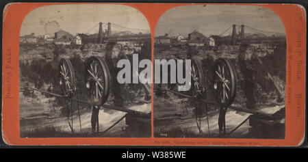 Velocipede, in Gebäude Suspension Bridge, von Soule, John P, 1827-1904 verwendet Stockfoto