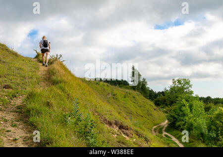 Frau Wandern auf dem Land in summert Stockfoto