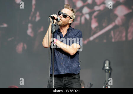 Matt Berninger der Nationalen führt auf der Bühne als Barclaycard vorhanden Britische Sommerzeit Hyde Park am Samstag, dem 13. Juli 2019 in London. Stockfoto