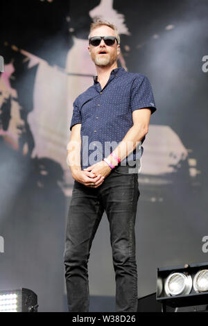 Matt Berninger der Nationalen führt auf der Bühne als Barclaycard vorhanden Britische Sommerzeit Hyde Park am Samstag, dem 13. Juli 2019 in London. Stockfoto