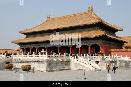 Die Verbotene Stadt, Beijing, China. Der Palast der Himmlischen Reinheit in der Verbotenen Stadt. Die Verbotene Stadt hat chinesischen Architektur. UNESCO, Peking. Stockfoto