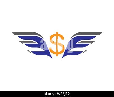 Flying Dollarzeichen mit Flügeln auf weißem Hintergrund. Vector Illustration Stockfoto